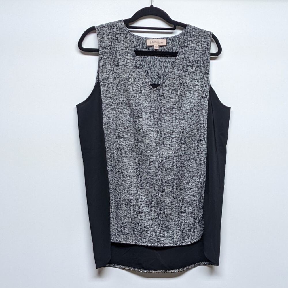 Philosophy Black/White Print Sleeveless Blouse Sz L